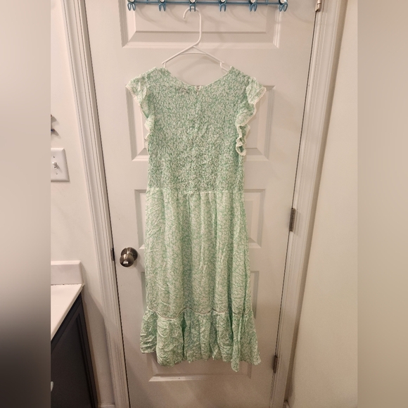 Lost And Wander Floral Mint Green Maxi Dress Size L Ruffle Short Sleeves #N634 - Picture 3 of 5